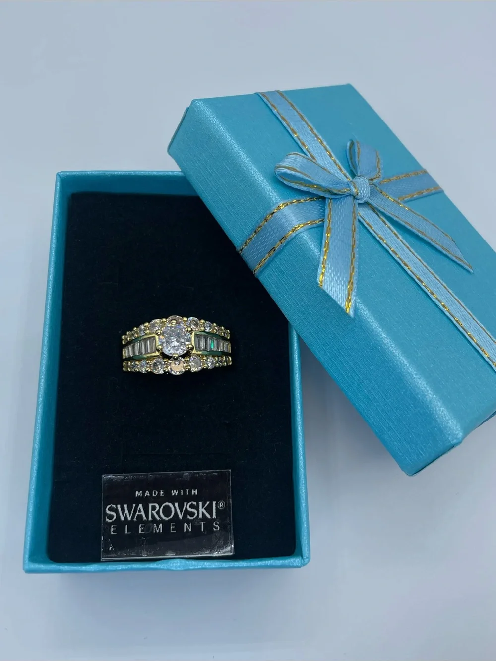 Swarovski Crystals Elements White Crystal Art Deco Bridal Ring Sz 9